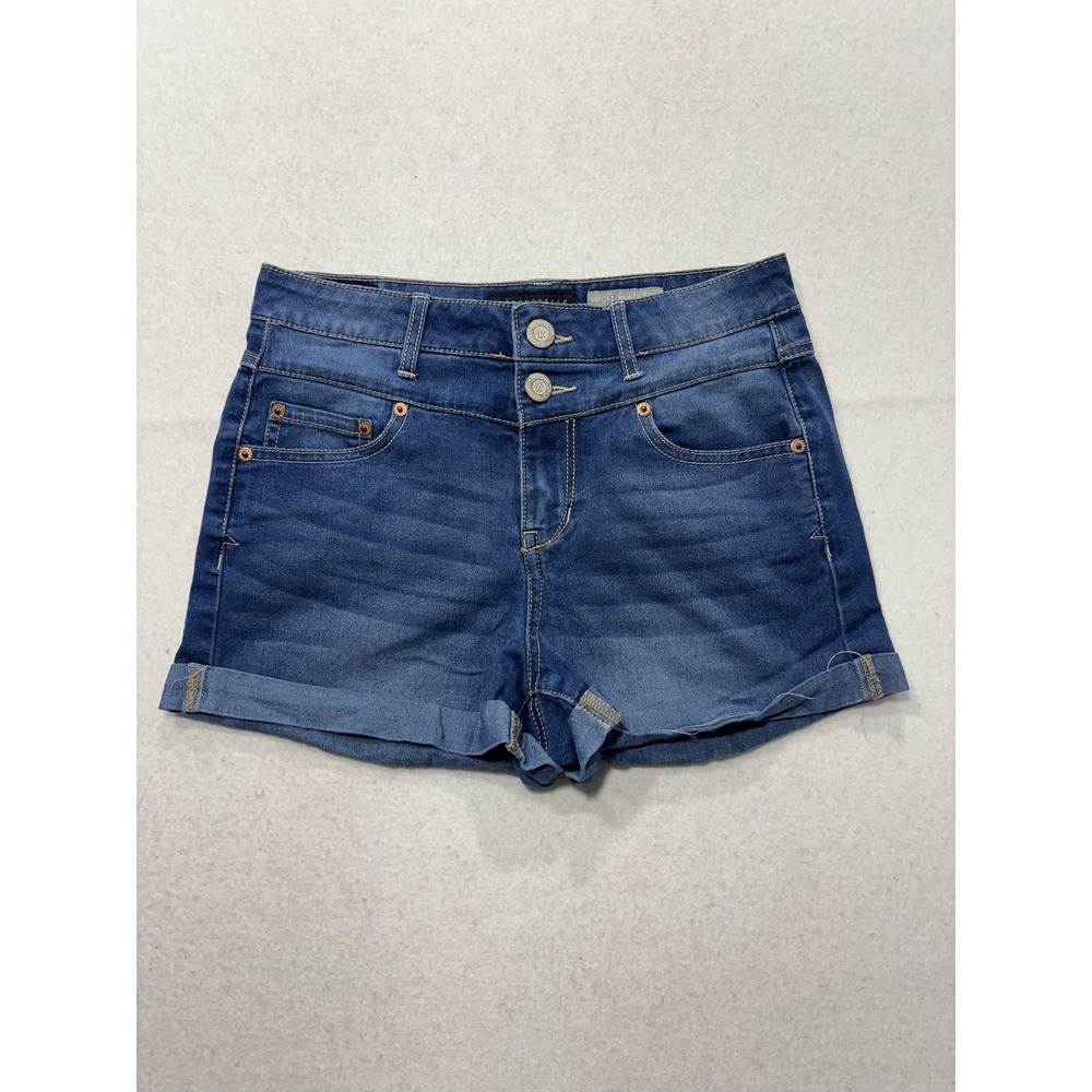 Aeropostale Shorts Womens 6 Blue High Waisted Shorty Cuffed Denim 5 Pocket